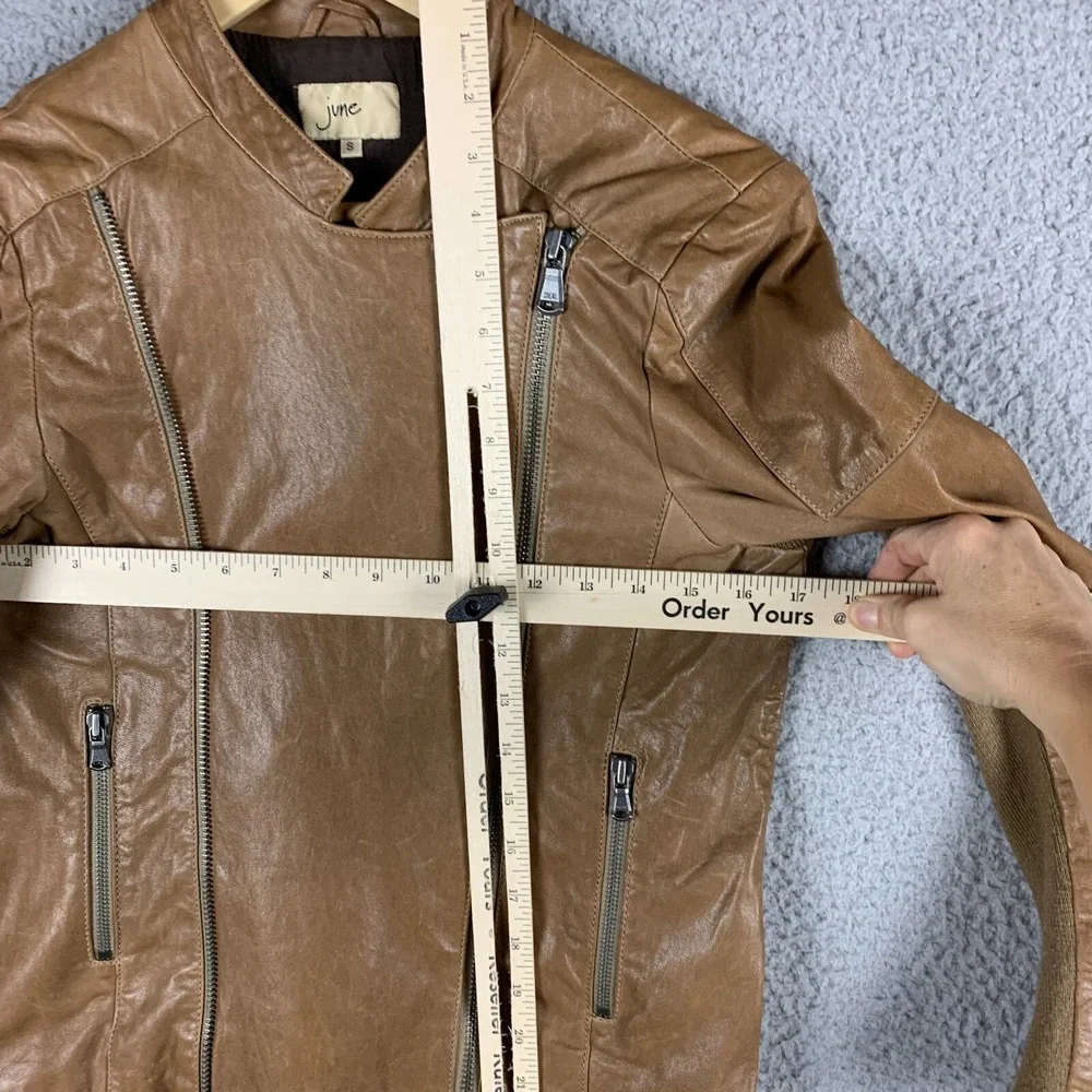 June Moto Jacket Women Small‎ Leather Brown Anthropologie